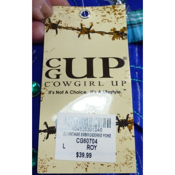 NWT Cowgirl Up Embroidered Yoke Western Jewel Embellished Shirt Blue Pinstripe L - Picture 4 of 14